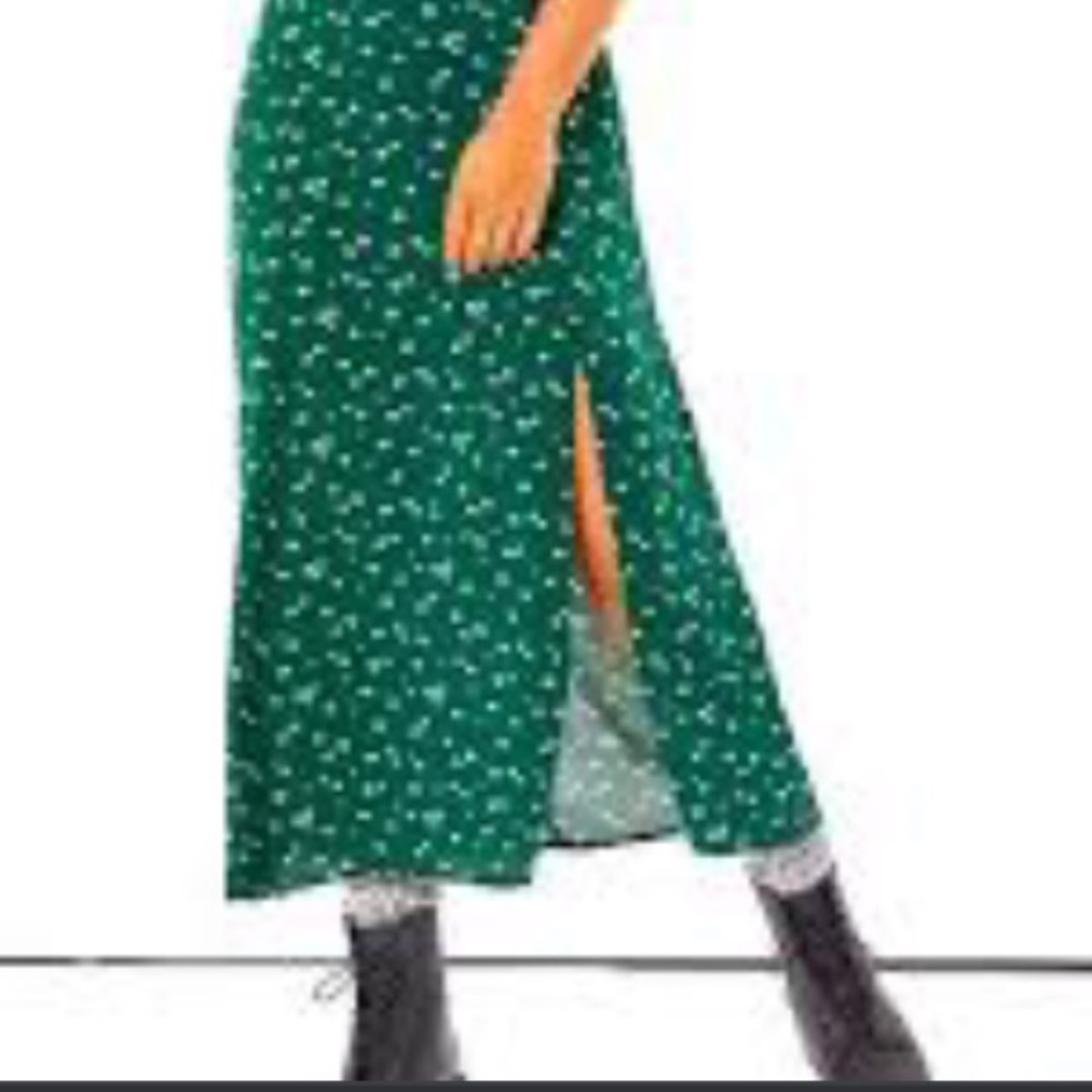 American Eagle Floral Green Maxi/Midi Tank Strap Front Open Slit Dress - Picture 10 of 13